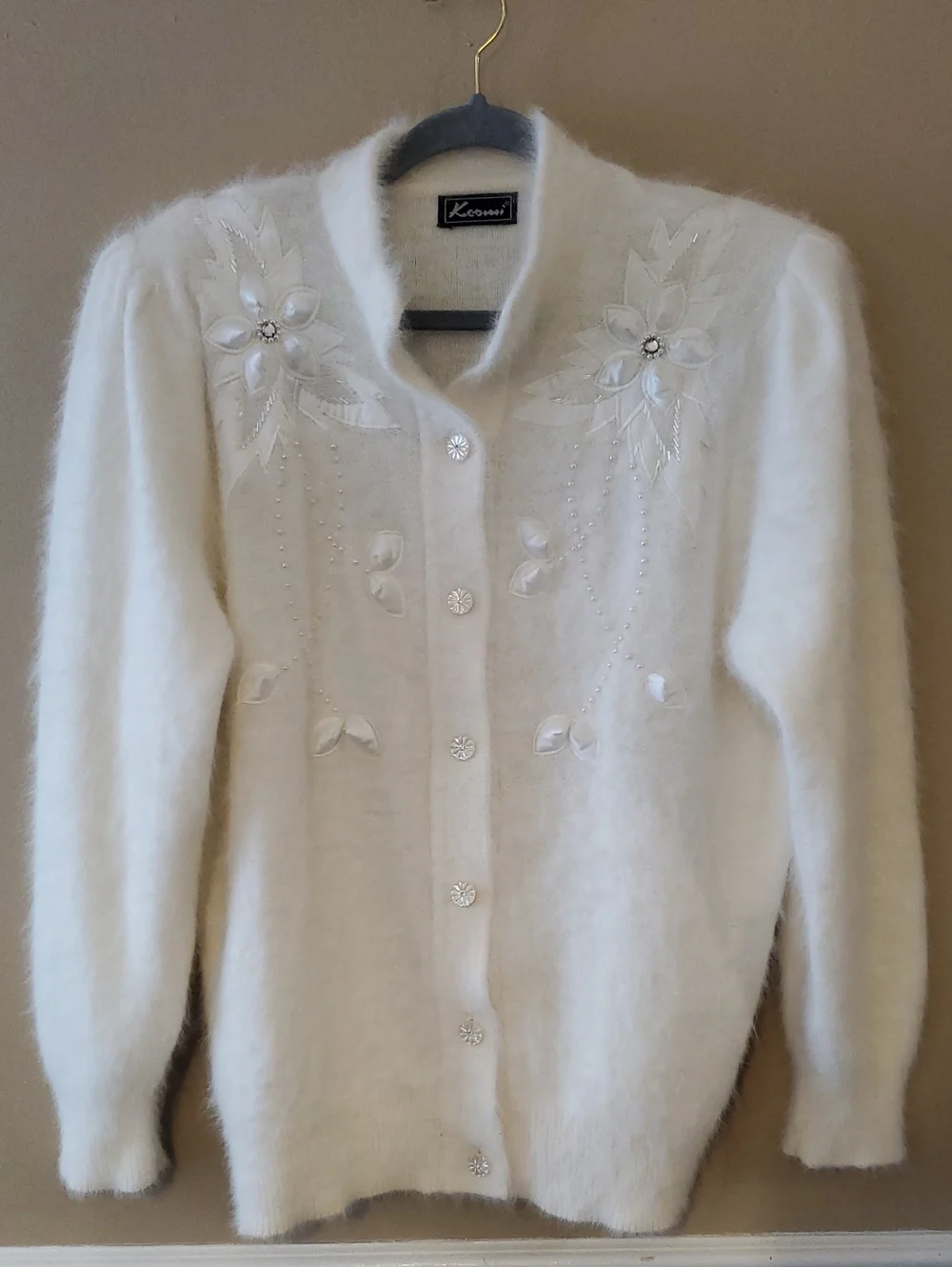 Keomi Vintage 80's Angora Caridigan Sweater In Off White Size L